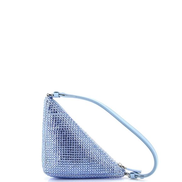 Prada Triangle Top Handle Pouch Bag Crystal Embellished Satin Mini Blue - Picture 3 of 6
